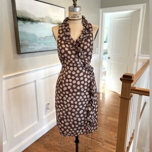 LOFT Brown & light pink polka dot wrap dress, size 10 (wrap-able to size 4).